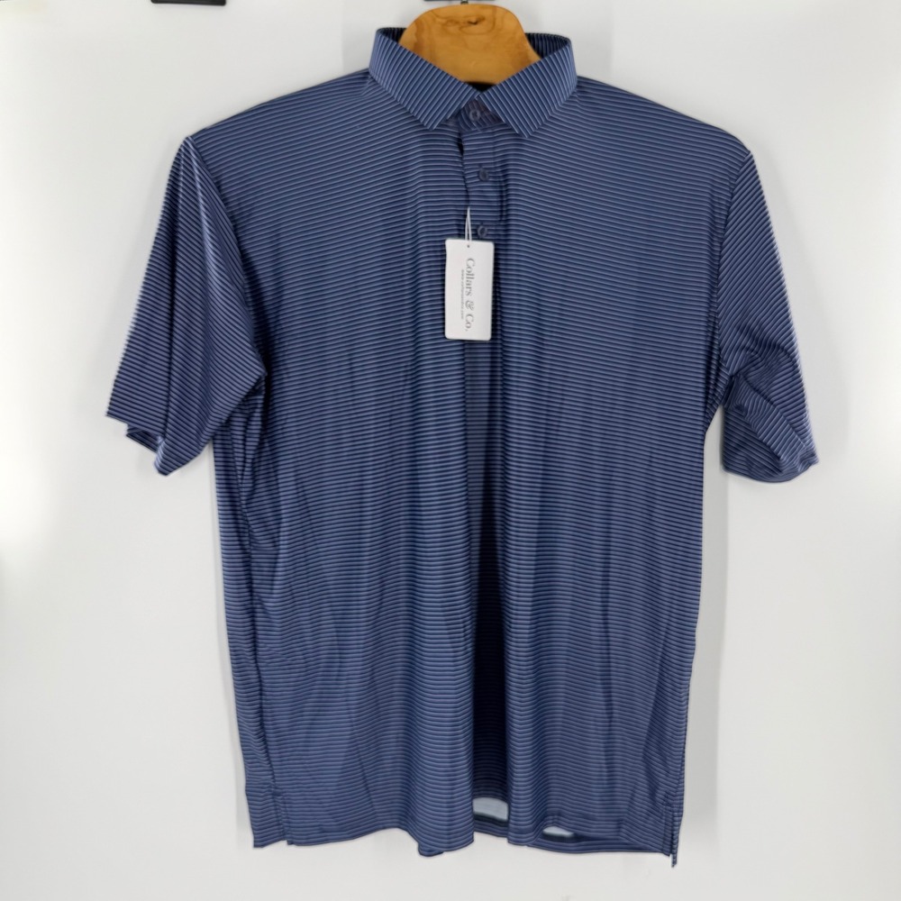 Collars & Co Mens Featherweight Dress Collar Polo Blue Stripe 3XL NWT